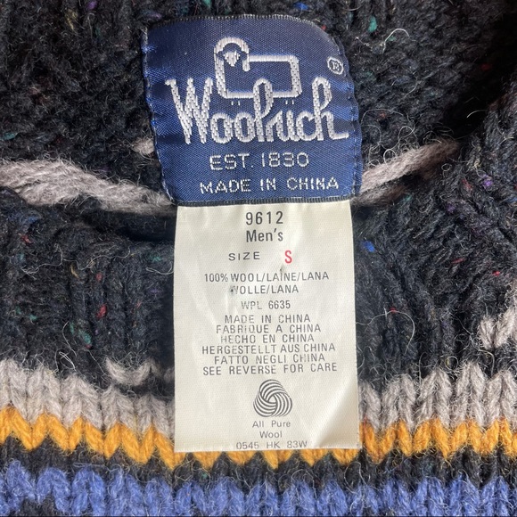 WOOLRICH Vintage 100% Pure Wool Diamond Tribal Thick Winter Crewneck Sweater - Picture 7 of 7